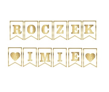 BANER girlanda 1 urodziny na ROCZEK + IMIĘ złoty