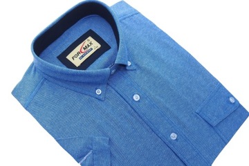 СИНЯЯ МУЖСКАЯ РУБАШКА В ДЖИНСОВОМ СТИЛЕ С ДВУМЯ КАРМАНАМИ, КОРОТКИЙ РУКАВ, РАЗМЕР L 41/42