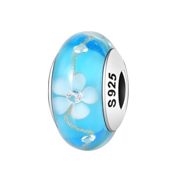 Charms Murano Niebieski Kwiat srebro S925