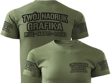 T-shirt khaki z własną grafiką imieniem na prezent