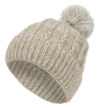 W475A Beżowy komplet zimowy damski czapka i szalik