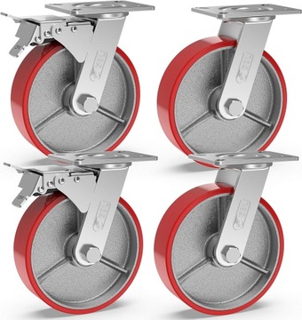 4X KÓŁKA TRANSPORTOWE KOŁA DO MEBLI OBROTOWE 150MM 1280KG Z HAMULCEM ZESTAW