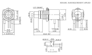 РАЗЪЕМ RCA ДЛЯ ПЕЧАТНОЙ ПЛАТЫ AUDEN GPCB2-R RED TEFLON