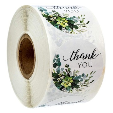 Etykiety naklejki THANK YOU zielone liście 10 szt