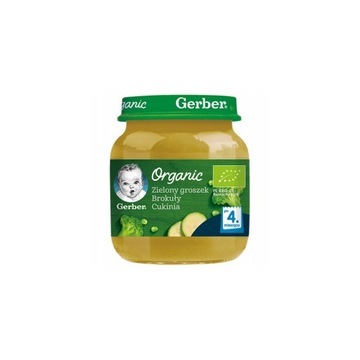 GERBER ORGANIC OBIADEK ZIELONY GROSZEK, BROKUŁY I CUKINIA 125 G