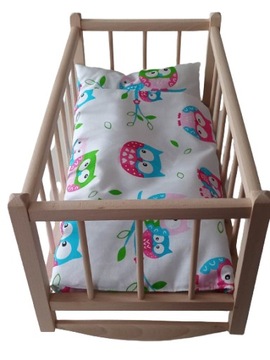 KOŁYSKA DLA LALEK DREWNIANA DLA LALKI +POŚCIEL 3EL
