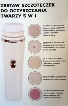 ZESTAW SZCZOTECZEK DO CZYSZCZENIA TWARZY 5W1 NOWE