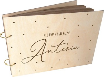 DREWNIANY ALBUM PREZENT roczek chrzest grawer IMIĘ