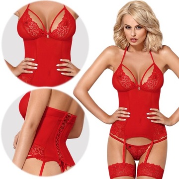OBSESSIVE 838-COR Kuszący gorset+stringi *L/XL red