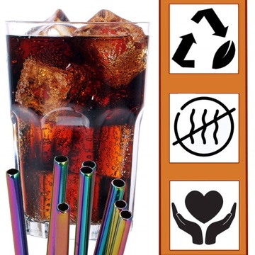 НАБОР МЕТАЛЛИЧЕСКИХ СОЛОМОК ЭКО ТОЛСТЫЕ ТРУБКИ, 8 шт. МНОГОРАЗОВОЕ ОЧИСТИТЕЛЬНОЕ СРЕДСТВО RAINBOW