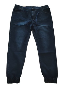 6XL Duże Spodnie Joggery Strecz Jeans Granat Tommy Wycierane