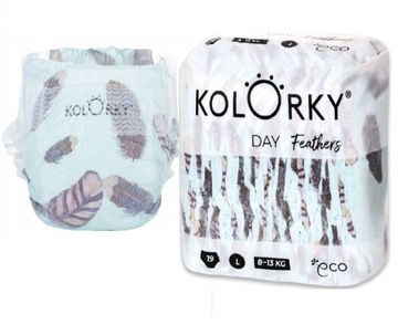 Pieluszki Kolorky Day PIÓRKA L 8-13kg 19szt EKO - Delikatne dla skóry