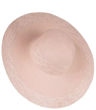 Modny duży pleciony damski kapelusz szerokie rondo (Różowy)
