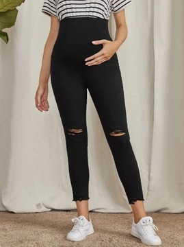 SHEIN CZARNE JEGGINSY DZIURY NOGAWKA 7/8 (L)