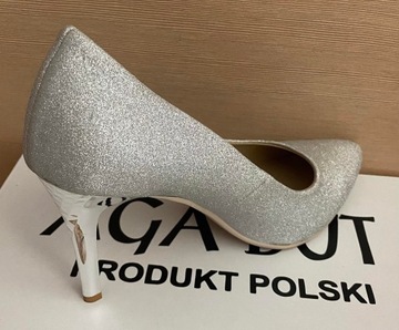 Buty Szpilki AGA BUT Kolor Srebrny Brokat roz. 39