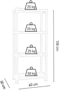 ПЛАСТИКОВЫЙ КНИЖНЫЙ ШКАФ С 4 ПОЛКАМИ 125 КГ ПЛАСТИК