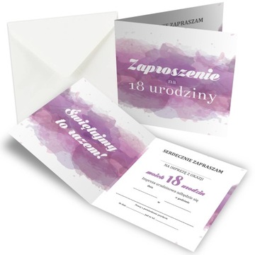 ZAPROSZENIE NA URODZINY 18 - STKA FIOLETOWA AKWARELLA + KOPERTA GRATIS Z2