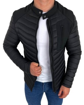 Czarna pikowana kurtka meska slim fit dopasowana M