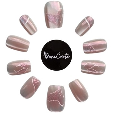 Paznokcie Sztuczne Tipsy Różowe Perłowe Ogon Syreny Pink Siren