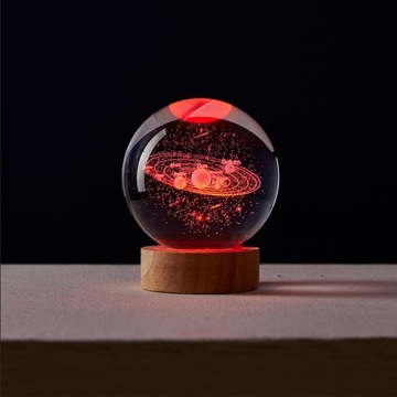 3D ХРУСТАЛЬНЫЙ ШАР НОЧНИК USB RGB 16 ЦВЕТОВ + ДЕРЕВЯННАЯ ОСНОВА