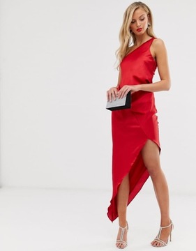 ASO DESIGN Czerwona satynowa sukienka (38)