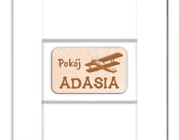 Drewniana TABLICZKA na drzwi pokoju z DOWOLNYM imieniem dziecka samolot