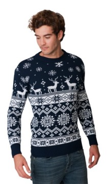 НОРВЕЖСКИЙ РОЖДЕСТВЕНСКИЙ СВИТЕР, ОЛЕНЬ, ТЕМНО-СИНИЙ 3XL