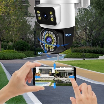 ДВОЙНАЯ WIFI IP УМНАЯ НАРУЖНАЯ ВРАЩАЮЩАЯСЯ КАМЕРА QHD С 2x 4-мегапиксельным ЗУМОМ ПРИЛОЖЕНИЕ