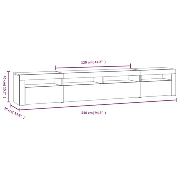 Szafka TV z oświetleniem LED RGB, materiał drewnopochodny, 240x35x40 cm, bi