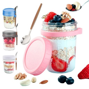 POJEMNIK KUBEK ZAMKNIĘTY NA JOGURT MUSLI SAŁATKĘ Z ŁYŻECZKĄ 600 ml 4 SZT