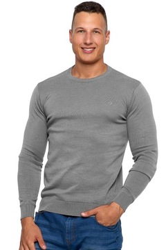 SWETER MĘSKI Klasyczny Elegancki Bawełniany Okrągły Dekolt Szary MORAJ XL