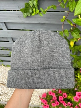 ZARA CZAPKA BEANIE NAPIS SZARA NASZYWKA