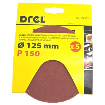 PAPIER ŚCIERNY NA RZEP KRĄŻKI 125mm P150 - 5szt