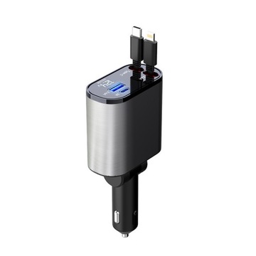 ŁADOWARKA SAMOCHODOWA 2 CHOWANE KABLE 2 PORT ADAPTER 4W1 PD QC3.0 20W 100W