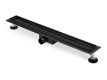 LINIOWY ODPŁYW POD PŁYTKĘ STAL NIERDZEWNA CZARNY KOMPLET 80cm NISKI 52 mm
