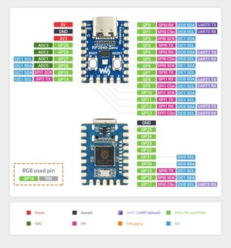 Waveshare RP2040 Zero Raspberry Pi Micropython припаян