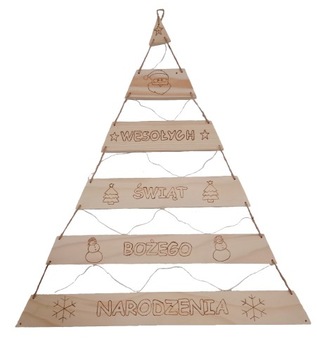 DREWNIANA CHOINKA WISZĄCA HANDMADE NA ŚCIANĘ WYPALANE NAPISY