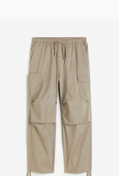 Luźne bawełniane spodnie męskie cargo Loose fit H&M beżowe rozmiar M