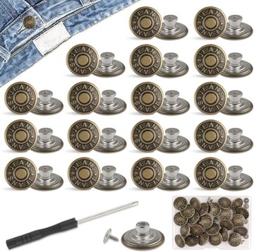 24x GUZIKI ZAPASOWE Ø 20 mm DO SPODNI KURTKI REGULOWANE + ŚRUBOKRĘT ZESTAW