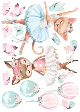 Наклейка на стену: олени, зайчики, воздушные шары, бабочки