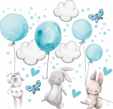 KRÓLICZKI BALONY NAKLEJKI NA ŚCIANĘ 100x200cm KR7