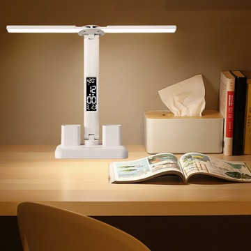 ДВОЙНАЯ СВЕТОДИОДНАЯ НАСТОЛЬНАЯ ЛАМПА С ДИСПЛЕЕМ ЧАСЫ ОРГАНАЙЗЕР ДАННЫЕ ТЕМПЕРАТУРЫ 6в1