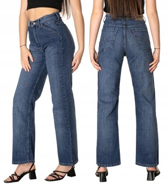 Szwedy Spodnie Damskie Jeans Szerokie Luźne Nogawki i Wysoki Stan J105L W33