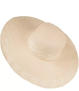 Modny duży pleciony damski kapelusz szerokie rondo (Beżowy)