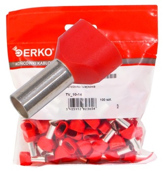 Końcówka tulejkowa izolowana tulejka czerwona 10mm TV 2x10-14 ERKO 100szt