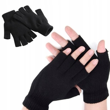 Rękawiczki bawełniane czarne zimowe BEZ PALCÓW ciepłe uniwersalne - uniseks