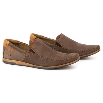 Buty męskie skórzane mokasyny wsuwane POLSKIE 876 brązowe 46
