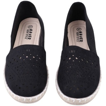 R.42 CZARNE ESPADRYLE DAMSKIE AŻUROWE PÓŁBUTY WSUWANE PŁASKIE LEKKIE