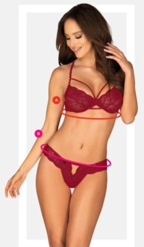 OBSESSIVE KOMPLET IVETTA CZERWONY KORONKA S/M