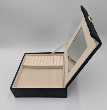 BAMBUSOWA SZKATUŁKA NA BIŻUTERIĘ Z LUSTREM CZARNA